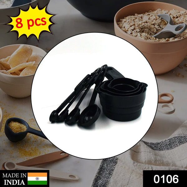 106 Plastic Measuring Cups and Spoons (8 Pcs, Black) AEROKING OVERSEAS