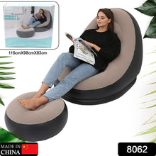 8062 Inflatable Sofa Lounge Chair Ottoman, Blow Up Chaise Lounge Air Sofa, Indoor Flocking Leisure Couch for Home Office Rest, Inflated Recliners Portable Deck Chair for Outdoor Travel Camping Picnic. 