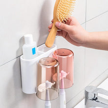 Wall Mount Toothbrush Holder with 2 Cups Automatic Toothpaste Holder Multi-Functional Kids Favorite Candy Toothbrush Holder Bathroom Accessories Organizer Rack