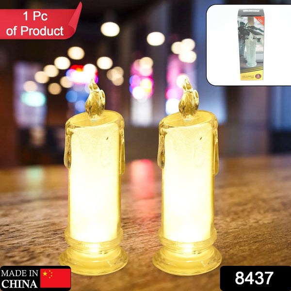 White LED Flameless Candles Battery Operated Pillar Candles Flickering Realistic Decorative Lamp Votive Transparent Flameless Ornament Tea Party Decorations for Hotel, Scene,Home Decor, Restaurant, Diwali Decoration Candle Crystal Lamp (1 Pc)