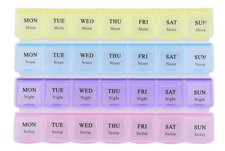 0383 Pill Case- 4 Row 28 Squares Weekly 7 Days Tablet Box Holder Medicine Storage Organizer Container 