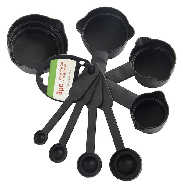 106 Plastic Measuring Cups and Spoons (8 Pcs, Black) AEROKING OVERSEAS